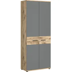 Aktenschrank INOSIGN "Riga, Breite 80cm, in Nox Oak Nachbildung und Basalt grau", grau (nox oak nb), B:80cm H:199cm, FSC-zertifizierter Holzwerkstoff, Schränke, Büroschrank, Büroeinrichtung, Arbeitszimmer, Stauraumschrank
