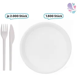Blanc HYGIENIC SET: Menüteller & Besteck, Mehrwegbesteck, 1600x Teller & 2000x Besteck, weiß, robust, Premium Qualität