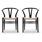 Carl Hansen - CH24 Wishbone Chair, Buche soft black / Naturgeflecht (2er-Set)