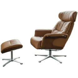KAWOLA Sessel TOSAR Relaxsessel drehbar Leder braun mit Hocker