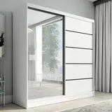 mebloland Schwebetürenschrank mit Spiegel 200 cm 2 Türen, Schwarz (Weiß)