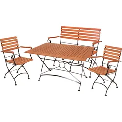 4 teilig Tisch Sitz Gruppe Eukalyptus Stühle Armlehnen Bank Garten Lounge Balkon