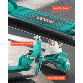 Vevor Scooter (2 Räder) für Kinder ab 3 Jahren, Cityroller Kinderroller mit leuchtenden Rädern & höhenverstellbarem Lenker & rutschfestem Deck & faltbarem Rahmen, Tretroller bis zu 50 kg, Grün