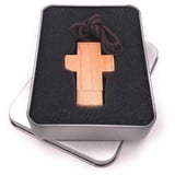 Onwomania Kreuz aus echtem Holz Christi USB Stick in Alu Geschenkbox 32 GB USB 2.0