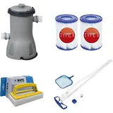 Bestway - Poolsauger AquaClean & Filterpumpe 3028 L/u & 2 Filter Typ II & WAYS Scheuerbürste