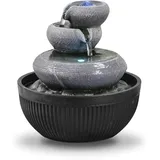 Zimmerbrunnen, Wasserfall, 3 Ebenen, Natursteineffekt, buntes LED-Licht, Innendekoration, Zen und elegant, Tischbrunnen, außergewöhnliche Geschenkidee, H 21 cm - Geelong Zen'Light