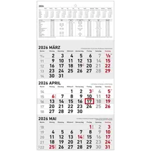 Zettler Dreimonatskalender 951 23,7x45cm rot/schwarz 2026