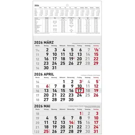 Zettler Dreimonatskalender 951 23,7x45cm rot/schwarz 2026