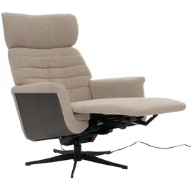 MCA Furniture MCA Relaxsessel HWC-N56, Fernsehsessel Liegesessel Fußstütze drehbar Bouclé Stoff Holz ~ Stoff braun, Holz grau