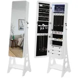 SONGMICS Schmuckschrank Spiegelschrank mit 8 LEDs und 6 Schubladen, Weiß weiß