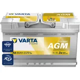 VARTA Automotive DYNAMIC AGM (A6) 12V 80Ah 800A - Nassbatterie für Start-Stopp Systeme und xEV - Starterbatterie für Autos mit höherem Energiebedarf - Wartungsfreie Bleisäurebatterie