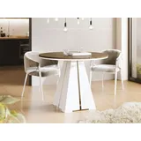 WFL GROUP Runder ausziehbarer Esstisch mit weißem Metallgestell - moderner industrieller Tisch für Esszimmer oder Küche - 100 cm bis 180 cm - EU - Lefkas ... - Braun