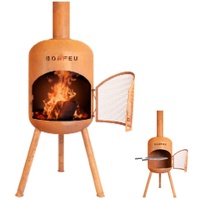 BonFeu BonBono Rost - Terrassenofen - Feuerstelle mit Funkenschutz für entspannte Abende - Feuersäule Outdoor - Terrassenkamin mit Grillrost - Gartenofen aus hochwertigem Cortenstahl - 45x45x165cm