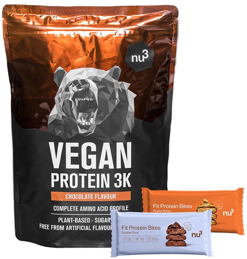 nu3 Vegan Protein 3K Shake, Schokolade + Fit Protein Bites Peanut Butter + Fit Protein Bites Double-Choc