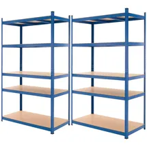 ECD Germany Lagerregal Metall/MDF 200x100x60 cm Blau 2er Set Schwerlastregal