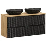 Lomadox Doppelwaschtisch OLUO-56-BLACK, 120cm mit Aufsatzwaschbecken, Eiche mit schwarz, 3D-Oberfläche schwarz