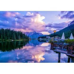 Fototapete PAPERMOON "MISURENA SEE-DOLOMITEN GEBIRGE ALPEN DORF TIROL WALD", bunt, B:4,00m L:2,60m, Vlies, Tapeten