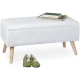 Relaxdays Sitzbank weiß Holz, 80x41x40 cm, Wohnzimmer, Hocker, Sitzhocker