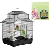 ORHEYA Vogelkäfig Vogelvoliere für Wellensittiche, Papageien und Sittiche – Wellensittichkäfig inkl. Holzstangen und Futternäpfe, Vogelhaus Typ B