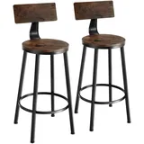 Tectake Set Barhocker mit Rückenlehne Holz und Stahl Sitzhöhe 73 cm