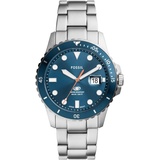 Fossil Quarzuhr »FOSSIL BLUE DIVE«, Armbanduhr, Herrenuhr, Datum, Edelstahlarmband, bis 10 bar wasserdicht, silberfarben