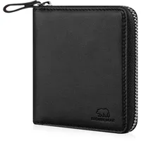 BROWN BEAR Leder Geldbörse klein mit Reißverschluss & Münzfach | RFID-Schutz | Portemonnaie aus Echtleder Schwarz Nappa | Geldbeutel für Damen & Herren | BB Max BK