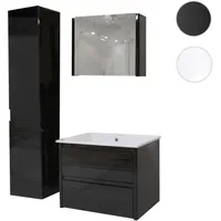 Mendler Badezimmerset XL HWC-B19, Waschtisch Spiegelschrank Hängeschrank, hochglanz schwarz