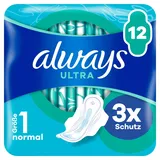 Always Ultra Binden Damen Gr. 1, Normal (12 Damenbinden mit Flügeln) dünn und super saugfähig, geruchsneutralisierend und Auslaufschutz