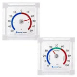 Lantelme Kühlschrank Thermometer Hygrometer Set beidseitig selbstklebend und justierbar Analog und Bimetall Temperatur Luftfeuchte Anzeige zum ankleben Kühlschrankthermometer Kühlschrankhygrometer