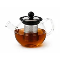 Rungassi Teekanne Glas Teekanne 750 ml mit Glasfilter & Deckel Elegante Teezubereitung, (Set bestehend aus Kanne mit Glasfilter und Deckel) schwarz|silberfarben