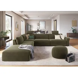 sit&more Ecksofa SIT & MORE "Cadabra L-Form", grün (olive), B:356cm H:80cm T:292cm, Samtoptik (100% Polyester);Soft clean (98% Polyester, 2% Polyamid);Struktur fein (100% Polyester), Sofas, Ecksofa, Breite 356 cm, mit Sitztiefenverstellung