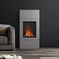 Noble Flame KANT [Stand-Elektrokamin Opti-myst]: Platingrau - Dekoholz - Brennraum: Schwarz, spiegelnd