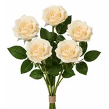 Decoris Künstliche Rose mit Stiel 8x55cm - Kunstblumen Seidenblumen Dekoblumen Blumendeko Stielblumen Blumen Deko Hochzeit Valentinstag Kunstrose Creme