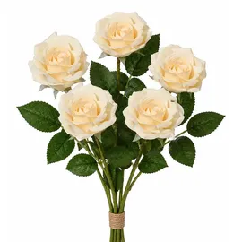 Decoris Künstliche Rose mit Stiel 8x55cm - Kunstblumen Seidenblumen Dekoblumen Blumendeko Stielblumen Blumen Deko Hochzeit Valentinstag Kunstrose Creme
