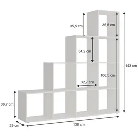 Vicco Treppenregal Aramis Weiß, 138 x 143 cm, 10 Fächer
