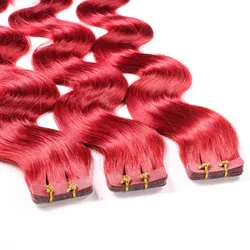 hair2heart Tape Extensions Echthaar #0/44 Rot-Intensiv Haarextensions 10 ct Pink Damen