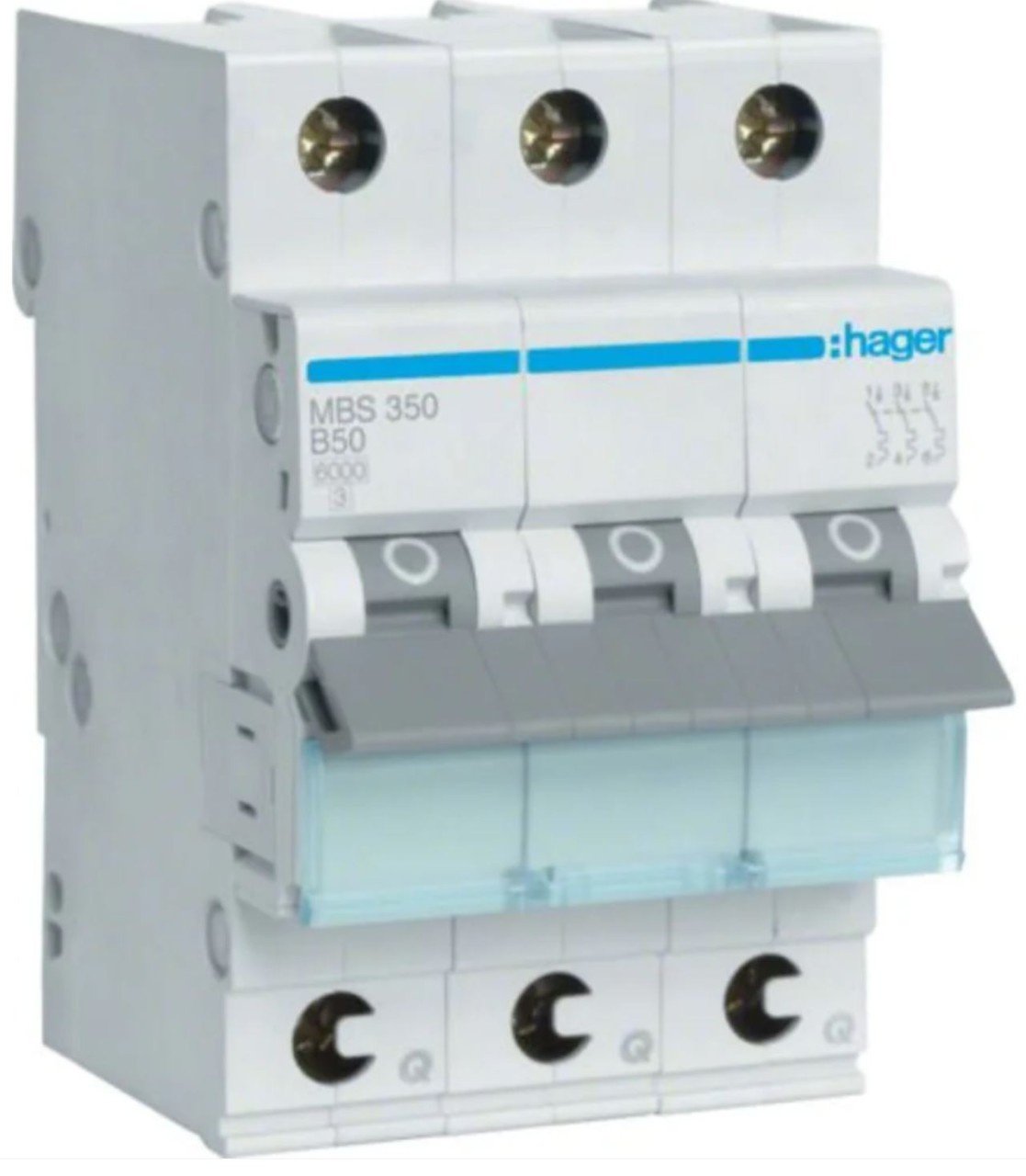 Hager MBS350 Leitungsschutzschalter 3 polig 6kA B-Charakteristik 50A QuickConnect 3 Module