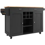 ABRIHOME Kücheninsel in Schwarz mit Holzmaserung und Stauraum 102x45x92 cm | Gr.: onesize