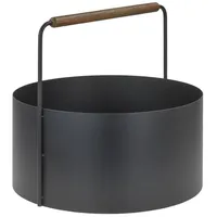 BLOMUS Kaminholzkorb Brennholzkorb Ø 45cm Metall mit Holzgriff schwarz/braun