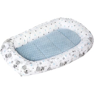 Medi Partners Babynest Kuschelnest Babynestchen 100% Baumwolle Nestchen Reisebett für Babys Säuglinge 100x60x15cm herausnehmbarer Einsatz (Teddybär mit hellblauen Minky)