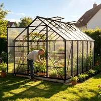 QEENTOE Aluminium Gewächshaus 8x12FT mit Fundament & Belüftungsfenster, großflächiges Tomatenhaus wetterfest & rostfrei, professionelles Gewächshaus für Gemüse, Pflanzen & Frühbeet, 380x250x205cm