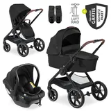 hauck 3in1 Kinderwagen-Set Walk N Care Air Trio Set inkl. i-Size Babyschale Drive N Care & XXL Zubehörpaket - Black
