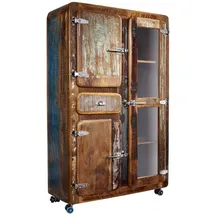 Massivmoebel24 Vitrine Altholz 90 x 38 x 140 cm Mehrfarbig
