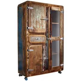 Massivmoebel24 Vitrine Altholz 90 x 38 x 140 cm Mehrfarbig