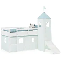 Homestyle4u Hochbett mit Rutsche 90 x 200 cm Kiefer lackiert weiß mint