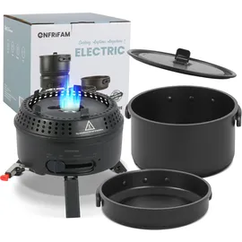 enfrifam Campingkocher, Gaskocher Outdoor Kochgeschirr, Tragbar Reisekocher , Aluminium.Kombiniere 700W Elektrische und Pfannen, 2 in1 Elektro