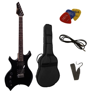 Elektrogitarre 4/4 schwarz - Heavy Metal - für Linkshänder - Tasche, Band, 3Plek