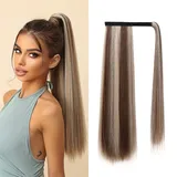 OUFEI Pferdeschwanz Ponytail Extension Blond Braun gemischt Lang Gerade Synthetisch Extensions Zopf Klettverschluss Natural Pferdeschwanz Haarteil für Damen-24Zoll