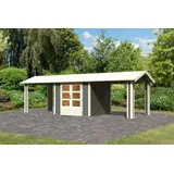 Karibu Gartenhaus Theres 3 Inkl. 2,6m 2 Dachausbauelementen - 28mm-244 x 244 cm- terragrau