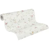 A.S. Création Maison Charme Vliestapete mit floralem Muster Blümchen 0,53 x 10,05 m – Creme, Grün, Bunt – Blumentapete Made in Germany – 937701